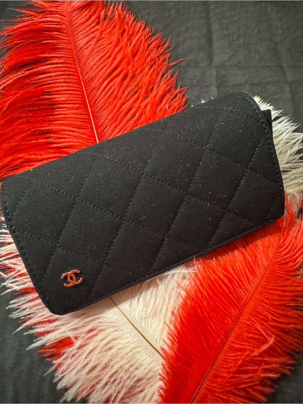 CHANEL 💯% Authentic Black Quilted Velvety Sunglasses Case with Iconic CC Emblem.